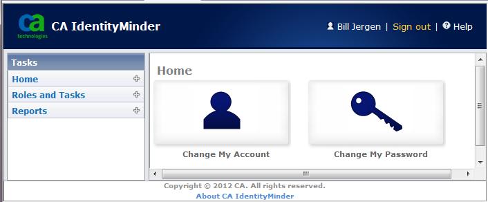 She sees categories for the admin tasks that are available for User Managers. In this example, Bill Jergen has the Role Manager role.