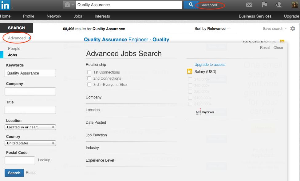SHP-03. Duplicate of advanced search Medium Precondition User typed any text in the main search field (search by jobs) Clicking the Advanced button opens a popup with advanced options.