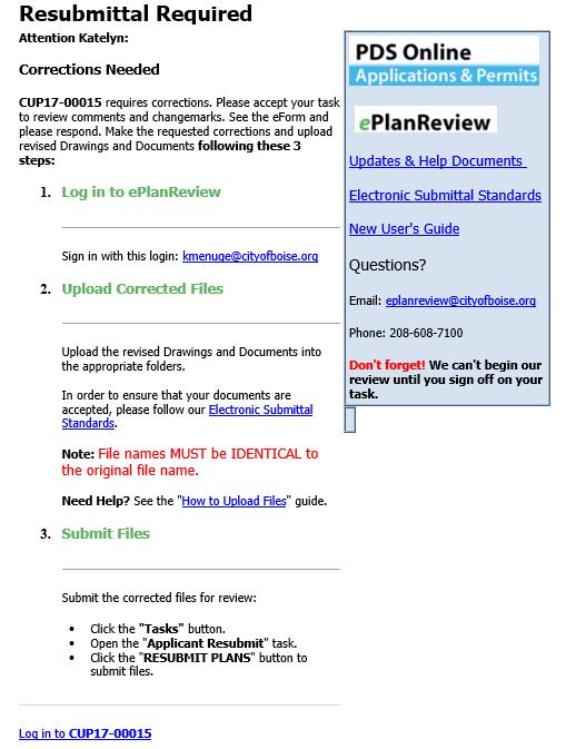 eplanreview Planning User s Guide Page 17 Review The applicant will receive an email notification if additional