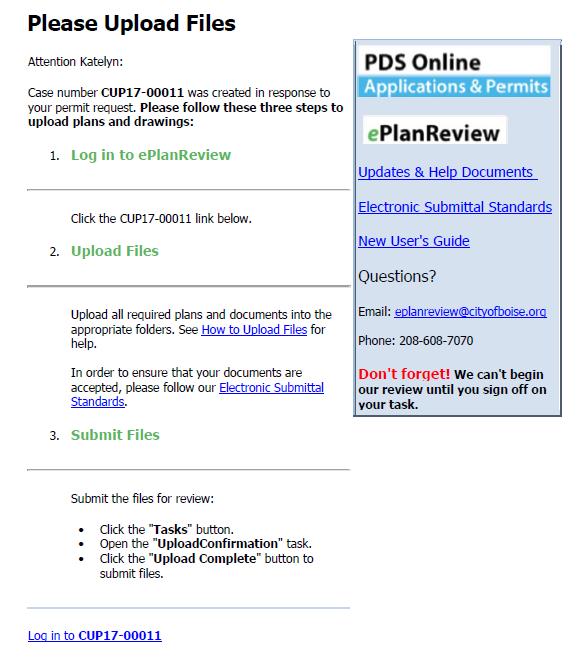 eplanreview Planning User s Guide Page 6 Upload Files Applicant Task Instructions The applicant s first step is to