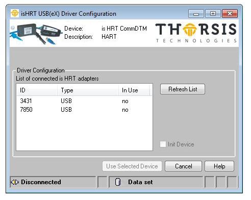 12. Offline configuration ishrt Comm DTM 12.1. Driver configuration This dialog is used to select one of the connected HART communication interfaces of ifak system.