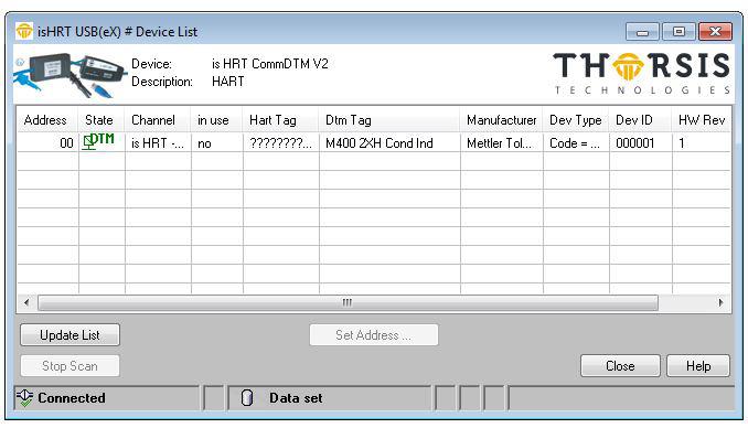 13. Configuration of the ishrt CommDTM online 13.1. Device List The ishrt CommDTM offers in addition to the function ScanRequest an own ActiveX to scan the HART bus for devices.