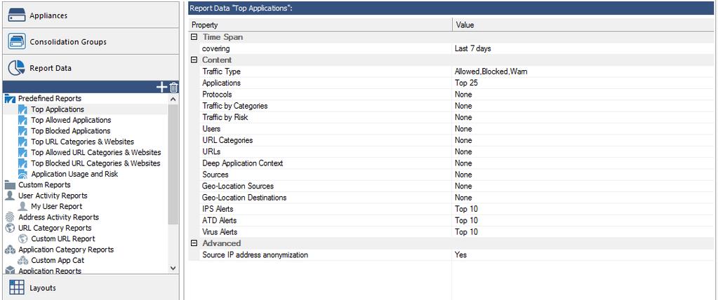 Click Save. You can use custom or predefined reports. For more information, see How to Create Custom Reports.