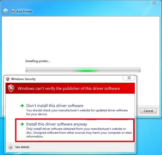 19. Windows may present a Windows Security Warning box, warning that Windows can t verify the publisher of this driver software.