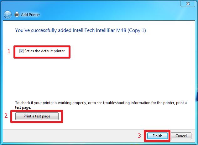 21. Windows will notify you that the IntelliBar printer has been successfully added to your system.