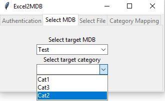 After selecting the appropriate MDB, select the desired Target Category you would like to import the values into from