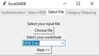After selecting a both a target MDB and Category, press the Next >> button to proceed to the next step.