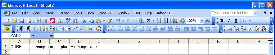 Excel 2003 In Excel 2003, the TM1 toolbars appear with the standard Excel toolbars as shown in the following figure.