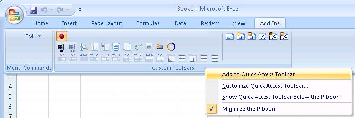 2. Click on a TM1 entry in the list to enable/disable any of the TM1 toolbars.