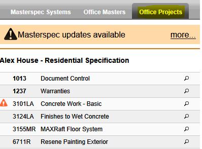 Click on Office Projects and select the Specification from which you want to add Worksections from.