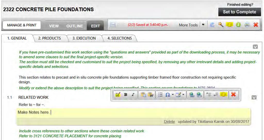 Show Hide Editor Notes The Editor Note Tool allows the user or Masters editors to write notes (like guidance notes or reminders) pertaining to a clause.