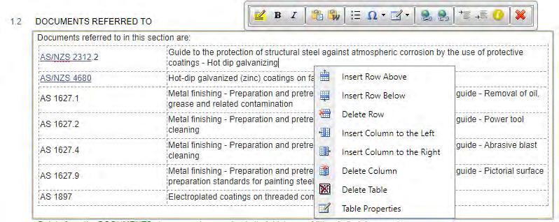 Managing Tables (and using right click) Tables can be identified by the dotted line surrounding any text. Masterspec NextGen2 Training Manual V6 1. Click on the cell you want to edit.