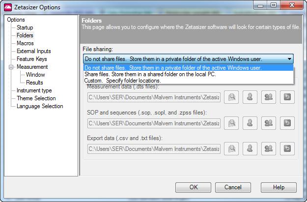 Configuration of the target folder can be done from the Tools Options menu and select Folders section The file sharing options are shown in the following: Do not share Files.