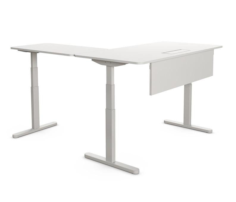 SINGLE AND RETURN DESK Display 19 mm thick melamine top Straight or rounded corners Electrical columns for height adjustment Melamine or