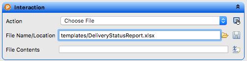 Under File Name/Location, click the File icon ( ). Then select the file DeliveryStatusReport.xlsx located in the templates folder of your Quickstart Test Project.