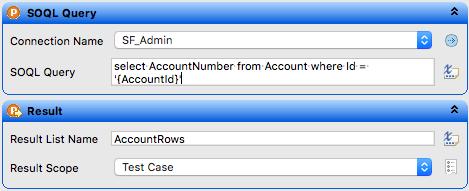 It should look like this: Note that the Result List Name is AccountRows. This is where the Account Number Variable will be stored.