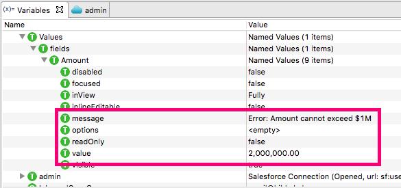 Now that you know where to look for information extracted during asserts, see if you can find the error message extracted on the second UI Assert step, where you tested the $1 million validation rule.