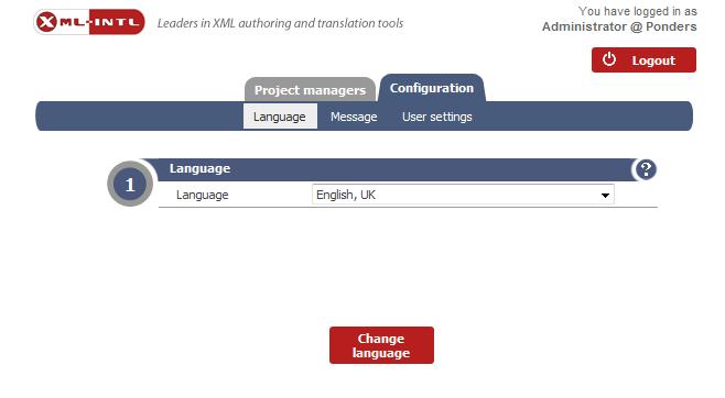 Language Message User settings Set interface language This enables you to select
