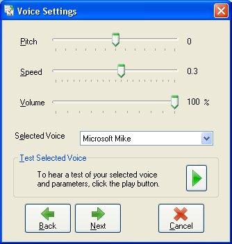 Reading text Read&Write 9 Pitch, Speed and Volume track bars Selected Voice drop down list Test voice button Figure 3-10 Voice settings window 4.