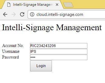 7. Intelli-Signage Management (Web based) The Intelli-Signage Management can be accessed by the URL below: http://cloud.intelli-signage.com 7.