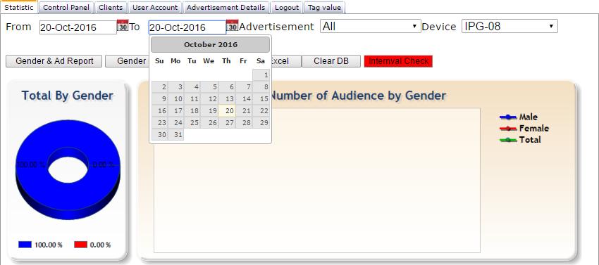 2 Statistics Statistics such as Show Gender and Advertisement report can be generated in this tab.