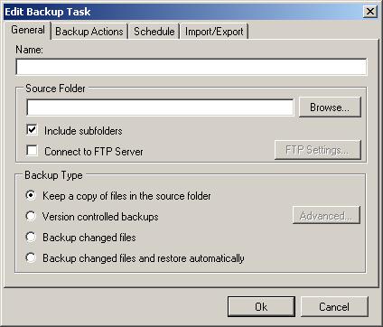 Backup task list A list of backup tasks that you have created will appear here.