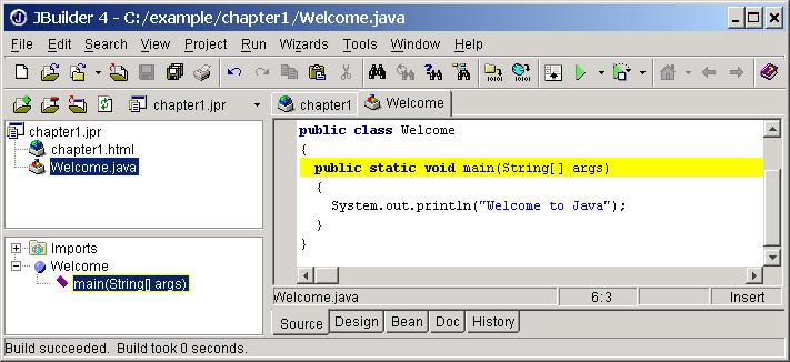Figure 1.20 The program Welcome is typed in the content pane. 4. Type Example 1.1 in the content pane, as shown in Figure 1.20. Select File, Save All to save all your work.