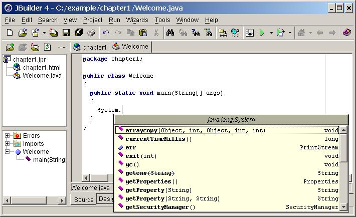 Figure 1.21 The Code Insight popup menu is automatically displayed to help you complete the code.