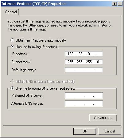 5. In the Internet Protocol (TCP/IP) Properties dialog box, select Use the following IP address and type the IP address in the box.