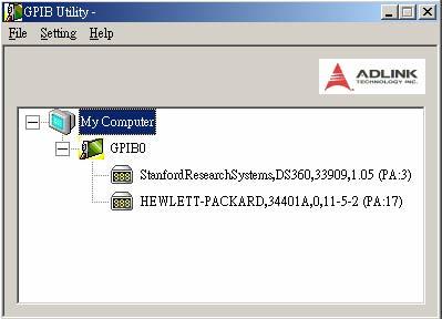 Using the ADLIINK GPIB Utility The ADLGPIB driver package also provides a utility program ADLINK GPIB Utility to let you diagnose and verify your GPIB connections.