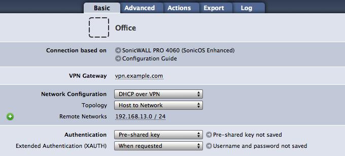 Step 2 Configure the VPN Connection To complete this step, you will need to know: your SonicWALL s public IP address or DNS host name the remote networks that you will access through the VPN tunnel