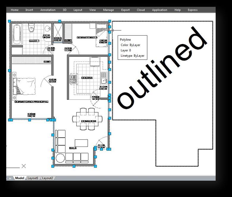 Outline Objects OUTLINE command is another innovative tool of GstarCAD 2017. This tool allows extract the outline shape of selected closed objects in a window selection method.