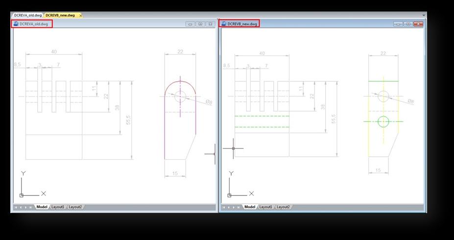 dwg files, where you can see the differences between drawings.