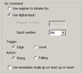 After that, the register or digital input Go commands function as programmed. Use Register to Initiate Go Click Use register to initiate go.