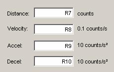 For instance, move parameters can be entered as numbers (at left, below) or as register references (at right, below).