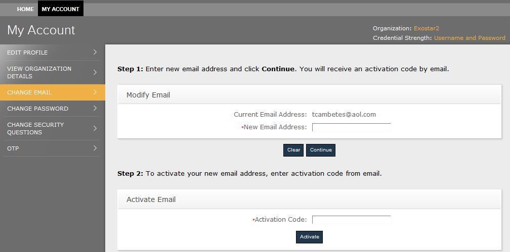 Change Email The Change Email feature allows you to change the email address associated with your Exostar IAM Platform (SAM) account.