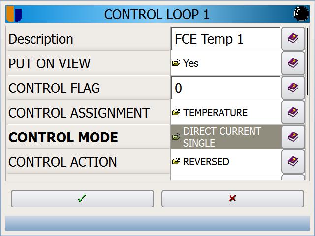 Figure 28: Internal Loops Menu By tapping the settings button (wrench), the control loop menu is shown allowing the user to modify control