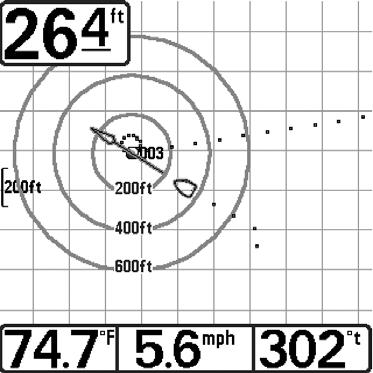 A target consisting of concentric circles centered on the selected waypoint will appear on all of the navigation views; the target shows various distance ranges from the targeted waypoint.
