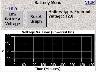 Zaxcom Deva User s Manual Chapter 3 Battery Menu page Page purpose: This page maintains the alert voltage and a profile of the battery discharge over time.