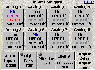 Zaxcom Deva User s Manual Chapter 3 Input Configure page (Analog Inputs selected) Page purpose: It sets the parameters of the analog inputs.
