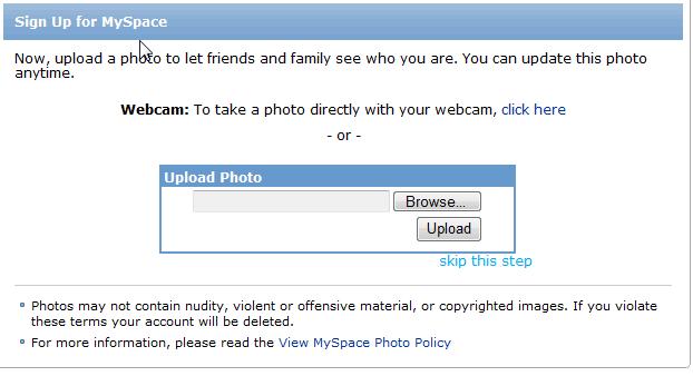First, MySpace will ask if you want to add people, bands, video channels, or MySpace apps to your profile (Figure 6).