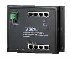 Industrial 8-Port 10/100/T + 2-Port 100/X SFP Wall-mount Managed Switch Physical Port 8-port 10/100/BASE-T Gigabit RJ45 copper 2 100/BASE-X mini-gbic/sfp slots Industrial Case / Installation Compact