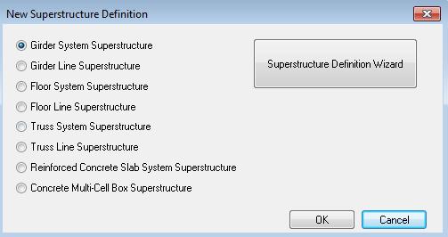 Double click on SUPERSTRUCTURE DEFINITIONS (or click on SUPERSTRUCTURE DEFINITIONS and select File/New from the menu or right mouse click on
