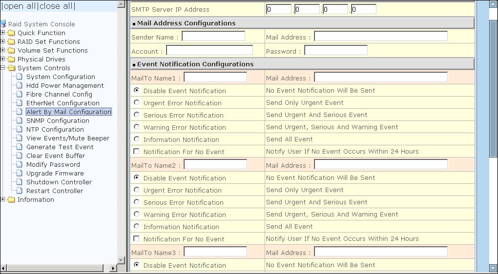 5.5.5 Alert By Mail Configuration To set the Event Notification function, click on the Alert By Mail Configuration link under the System Controls menu.
