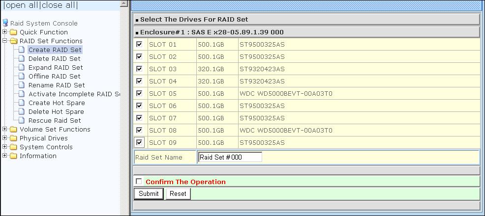 5.2 RAID Set Functions Use the Raid Set Function and Volume Set Function if you prefer to create customized Raid Sets and Volume Sets.