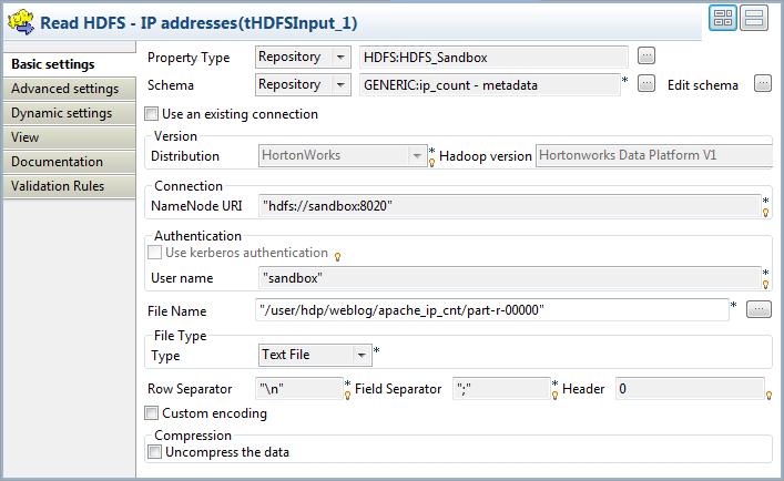 Translating the scenario into Jobs Configuring the last Job In this step, we will configure the last Job, F_Read_Results, to read the results data from Hadoop and display them on the standard system