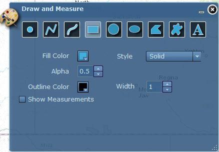 Once a draw style has been selected, options for font type and color appear. Also note the Show Measurements check box.
