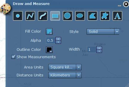 After selecting the tool, colors, fonts, width, and if measuring, the units of measure.