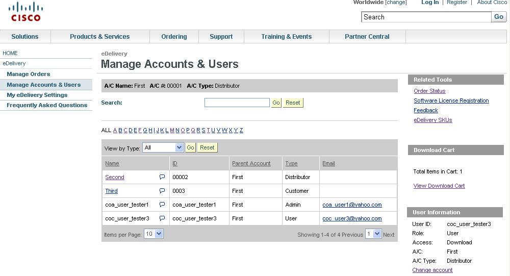 The Manage Accounts & Users page appears.