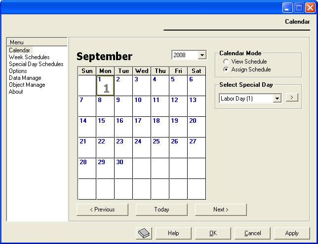 Schedule Programming Quick Start Figure 3-4: Assigning the Special Day to the Calendar module 11. Select View Schedule under Calendar Mode.